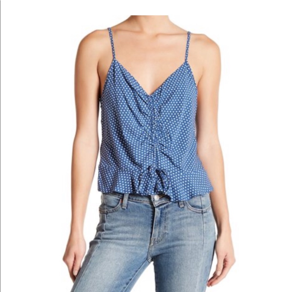 Polka dot top with draw string bow & fluted bottom